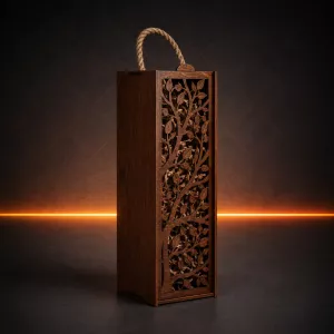 Коробка под бутылку из фанеры с джутовой ручкой