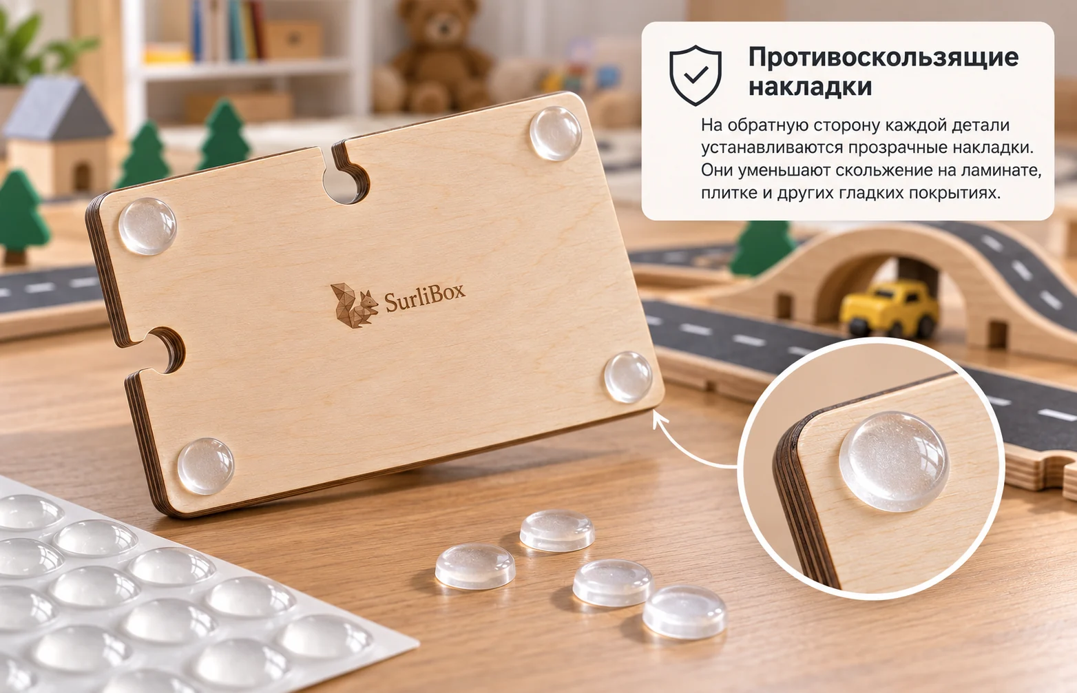 Противоскользящие накладки на деталях деревянной дороги